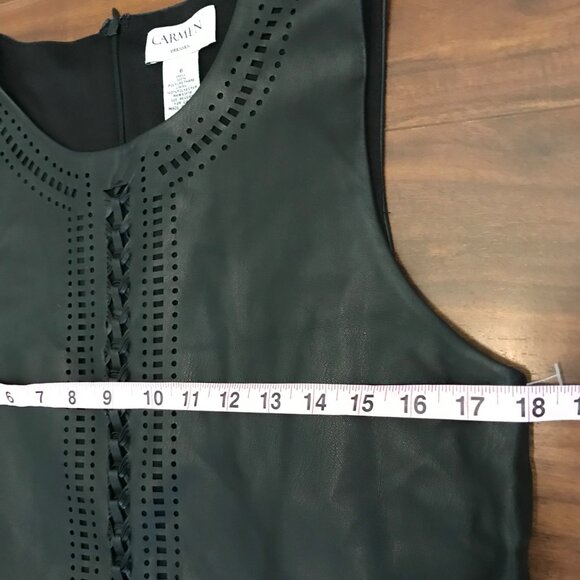 Carmen Marc Valvo Women's Faux Leather Black Cutout Shift Dress Size 6 Gothic - Picture 14 of 15